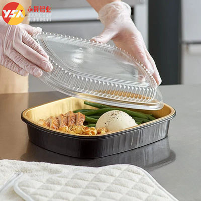 16oz Smoothwall Black And Gold Mini Oblong Foil Take-Out Pan​ With Dome Lid